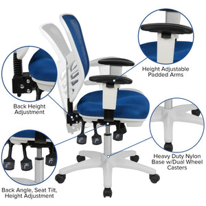 English Elm Nicholas Ergonomic Mid-Back Executive Chair for Ultimate Comfort and Support in Your Workspace Blue Mesh/White Frame HL-0001-WH-BLUE-GG
