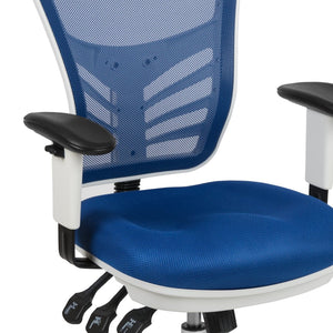 English Elm Nicholas Ergonomic Mid-Back Executive Chair for Ultimate Comfort and Support in Your Workspace Blue Mesh/White Frame HL-0001-WH-BLUE-GG