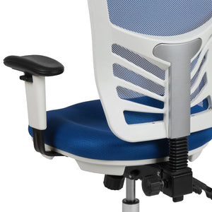 English Elm Nicholas Ergonomic Mid-Back Executive Chair for Ultimate Comfort and Support in Your Workspace Blue Mesh/White Frame HL-0001-WH-BLUE-GG
