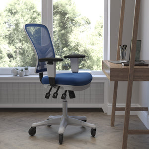 English Elm Nicholas Ergonomic Office Chair with Breathable Mesh, Adjustable Arms, and Smooth Roller Wheels for Comfort Blue Mesh/White Frame HL-0001-WH-BLUE-RLB-GG