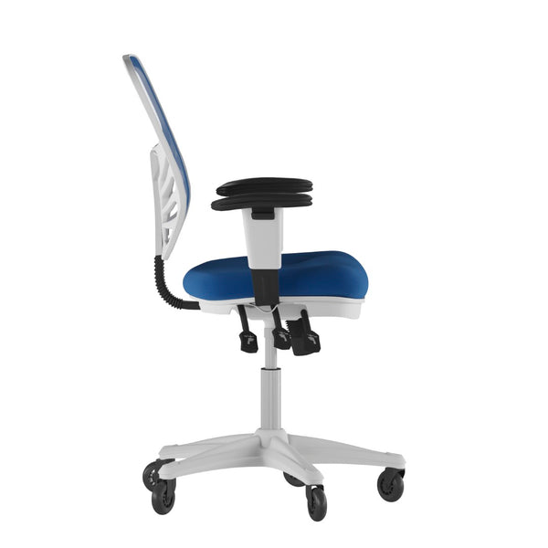 English Elm Nicholas Ergonomic Office Chair with Breathable Mesh, Adjustable Arms, and Smooth Roller Wheels for Comfort Blue Mesh/White Frame HL-0001-WH-BLUE-RLB-GG