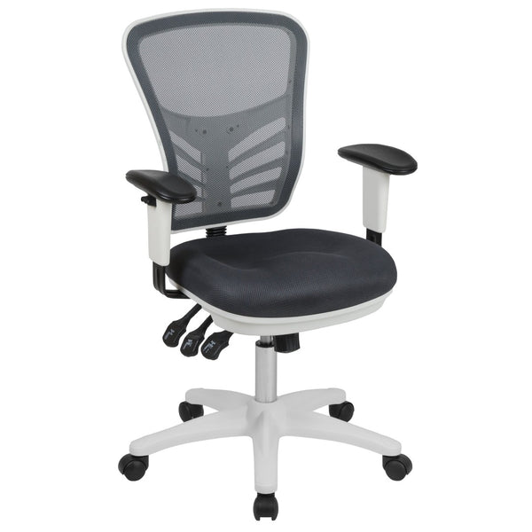 English Elm Nicholas Ergonomic Mid-Back Executive Chair for Ultimate Comfort and Support in Your Workspace Dark Gray Mesh/White Frame HL-0001-WH-DKGY-GG