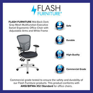 English Elm Nicholas Ergonomic Mid-Back Executive Chair for Ultimate Comfort and Support in Your Workspace Dark Gray Mesh/White Frame HL-0001-WH-DKGY-GG