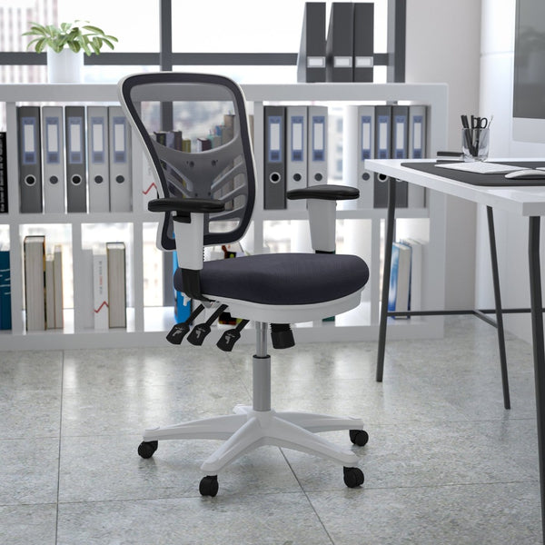 English Elm Nicholas Ergonomic Mid-Back Executive Chair for Ultimate Comfort and Support in Your Workspace Dark Gray Mesh/White Frame HL-0001-WH-DKGY-GG