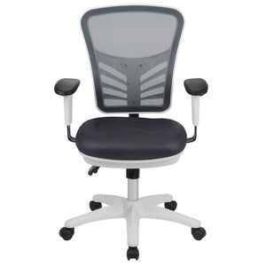 English Elm Nicholas Ergonomic Mid-Back Executive Chair for Ultimate Comfort and Support in Your Workspace Dark Gray Mesh/White Frame HL-0001-WH-DKGY-GG