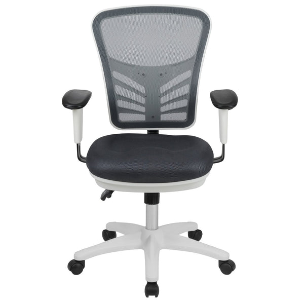 English Elm Nicholas Ergonomic Mid-Back Executive Chair for Ultimate Comfort and Support in Your Workspace Dark Gray Mesh/White Frame HL-0001-WH-DKGY-GG