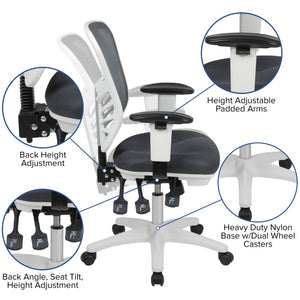 English Elm Nicholas Ergonomic Mid-Back Executive Chair for Ultimate Comfort and Support in Your Workspace Dark Gray Mesh/White Frame HL-0001-WH-DKGY-GG