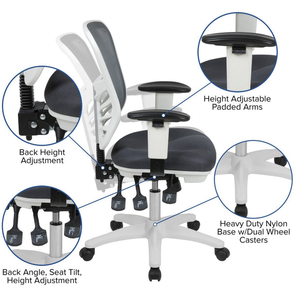 English Elm Nicholas Ergonomic Mid-Back Executive Chair for Ultimate Comfort and Support in Your Workspace Dark Gray Mesh/White Frame HL-0001-WH-DKGY-GG