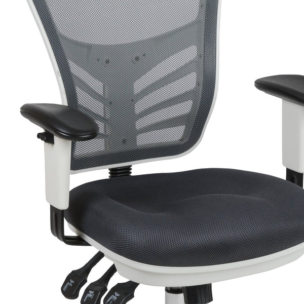 English Elm Nicholas Ergonomic Mid-Back Executive Chair for Ultimate Comfort and Support in Your Workspace Dark Gray Mesh/White Frame HL-0001-WH-DKGY-GG