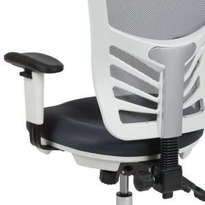 English Elm Nicholas Ergonomic Mid-Back Executive Chair for Ultimate Comfort and Support in Your Workspace Dark Gray Mesh/White Frame HL-0001-WH-DKGY-GG