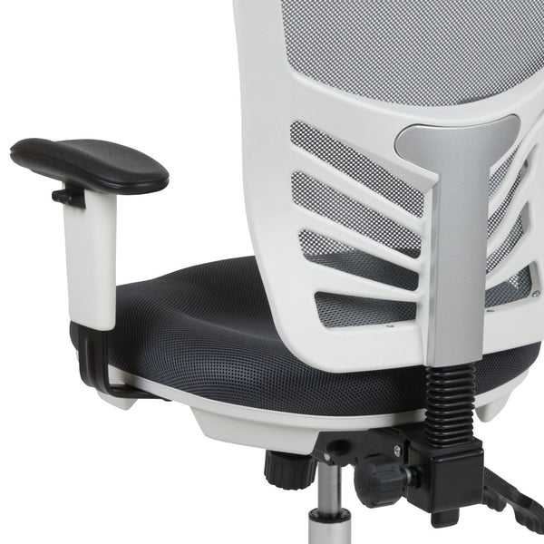 English Elm Nicholas Ergonomic Mid-Back Executive Chair for Ultimate Comfort and Support in Your Workspace Dark Gray Mesh/White Frame HL-0001-WH-DKGY-GG