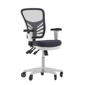 English Elm Nicholas Ergonomic Office Chair with Breathable Mesh, Adjustable Arms, and Smooth Roller Wheels for Comfort Dark Gray Mesh/White Frame HL-0001-WH-DKGY-RLB-GG
