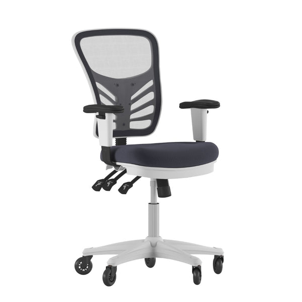English Elm Nicholas Ergonomic Office Chair with Breathable Mesh, Adjustable Arms, and Smooth Roller Wheels for Comfort Dark Gray Mesh/White Frame HL-0001-WH-DKGY-RLB-GG