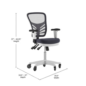 English Elm Nicholas Ergonomic Office Chair with Breathable Mesh, Adjustable Arms, and Smooth Roller Wheels for Comfort Dark Gray Mesh/White Frame HL-0001-WH-DKGY-RLB-GG