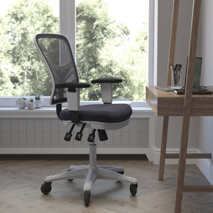 English Elm Nicholas Ergonomic Office Chair with Breathable Mesh, Adjustable Arms, and Smooth Roller Wheels for Comfort Dark Gray Mesh/White Frame HL-0001-WH-DKGY-RLB-GG