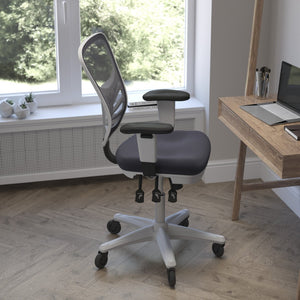 English Elm Nicholas Ergonomic Office Chair with Breathable Mesh, Adjustable Arms, and Smooth Roller Wheels for Comfort Dark Gray Mesh/White Frame HL-0001-WH-DKGY-RLB-GG