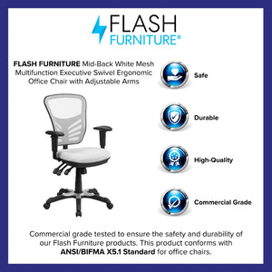 English Elm Nicholas Ergonomic Mid-Back Executive Chair for Ultimate Comfort and Support in Your Workspace White/Black Frame HL-0001-WH-GG