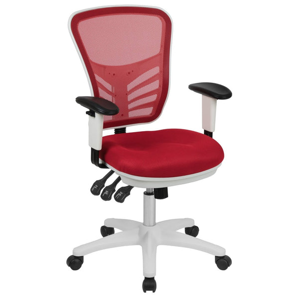 English Elm Nicholas Ergonomic Mid-Back Executive Chair for Ultimate Comfort and Support in Your Workspace Red Mesh/White Frame HL-0001-WH-RED-GG