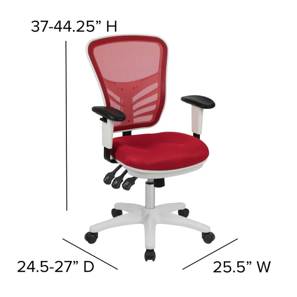 English Elm Nicholas Ergonomic Mid-Back Executive Chair for Ultimate Comfort and Support in Your Workspace Red Mesh/White Frame HL-0001-WH-RED-GG