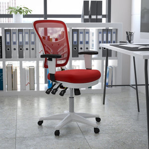 English Elm Nicholas Ergonomic Mid-Back Executive Chair for Ultimate Comfort and Support in Your Workspace Red Mesh/White Frame HL-0001-WH-RED-GG