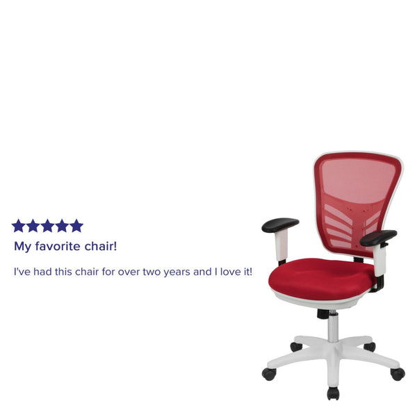 English Elm Nicholas Ergonomic Mid-Back Executive Chair for Ultimate Comfort and Support in Your Workspace Red Mesh/White Frame HL-0001-WH-RED-GG
