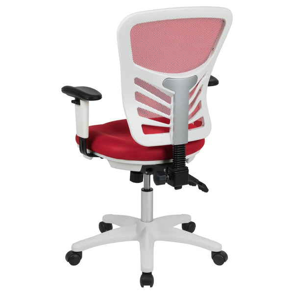 English Elm Nicholas Ergonomic Mid-Back Executive Chair for Ultimate Comfort and Support in Your Workspace Red Mesh/White Frame HL-0001-WH-RED-GG