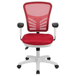 English Elm Nicholas Ergonomic Mid-Back Executive Chair for Ultimate Comfort and Support in Your Workspace Red Mesh/White Frame HL-0001-WH-RED-GG