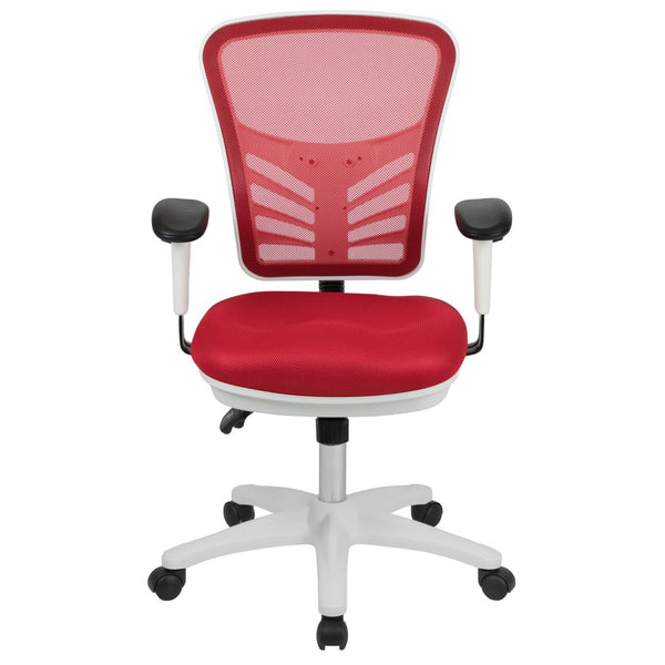 English Elm Nicholas Ergonomic Mid-Back Executive Chair for Ultimate Comfort and Support in Your Workspace Red Mesh/White Frame HL-0001-WH-RED-GG