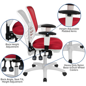 English Elm Nicholas Ergonomic Mid-Back Executive Chair for Ultimate Comfort and Support in Your Workspace Red Mesh/White Frame HL-0001-WH-RED-GG