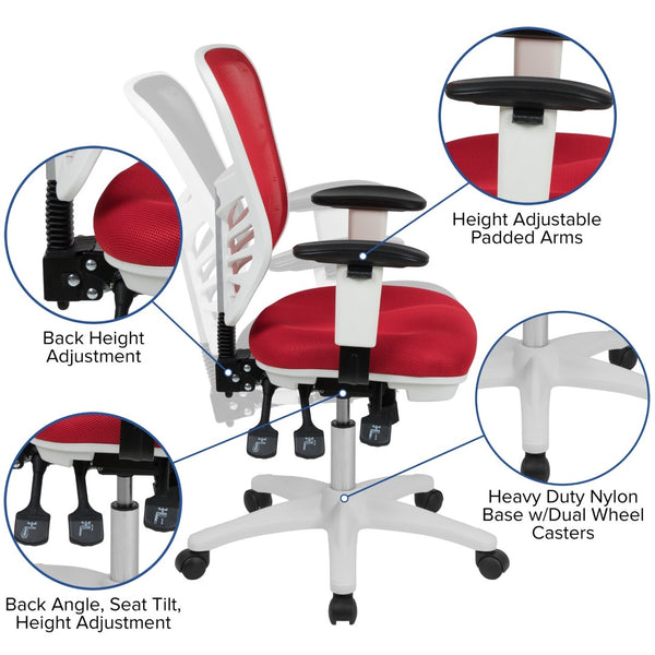 English Elm Nicholas Ergonomic Mid-Back Executive Chair for Ultimate Comfort and Support in Your Workspace Red Mesh/White Frame HL-0001-WH-RED-GG