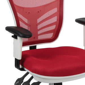 English Elm Nicholas Ergonomic Mid-Back Executive Chair for Ultimate Comfort and Support in Your Workspace Red Mesh/White Frame HL-0001-WH-RED-GG