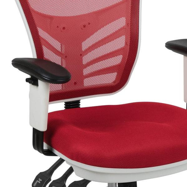 English Elm Nicholas Ergonomic Mid-Back Executive Chair for Ultimate Comfort and Support in Your Workspace Red Mesh/White Frame HL-0001-WH-RED-GG