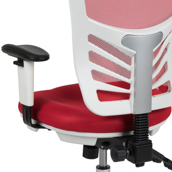 English Elm Nicholas Ergonomic Mid-Back Executive Chair for Ultimate Comfort and Support in Your Workspace Red Mesh/White Frame HL-0001-WH-RED-GG