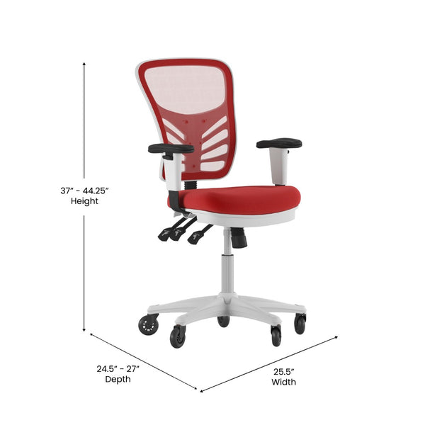 English Elm Nicholas Ergonomic Office Chair with Breathable Mesh, Adjustable Arms, and Smooth Roller Wheels for Comfort Red Mesh/White Frame HL-0001-WH-RED-RLB-GG