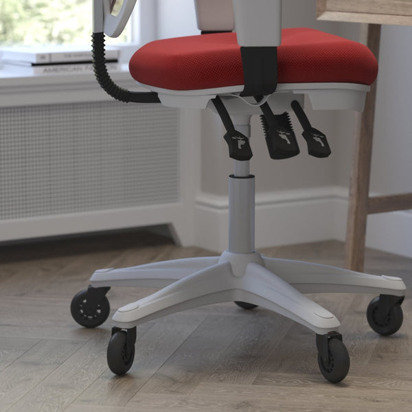 English Elm Nicholas Ergonomic Office Chair with Breathable Mesh, Adjustable Arms, and Smooth Roller Wheels for Comfort Red Mesh/White Frame HL-0001-WH-RED-RLB-GG