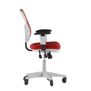 English Elm Nicholas Ergonomic Office Chair with Breathable Mesh, Adjustable Arms, and Smooth Roller Wheels for Comfort Red Mesh/White Frame HL-0001-WH-RED-RLB-GG