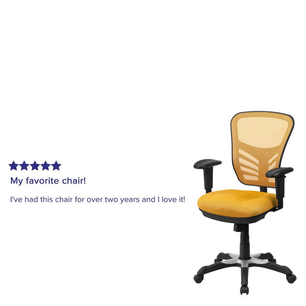 English Elm Nicholas Ergonomic Mid-Back Executive Chair for Ultimate Comfort and Support in Your Workspace Yellow-Orange/Black Frame HL-0001-YEL-GG