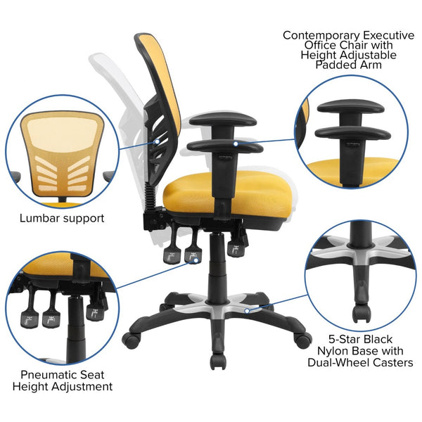 English Elm Nicholas Ergonomic Mid-Back Executive Chair for Ultimate Comfort and Support in Your Workspace Yellow-Orange/Black Frame HL-0001-YEL-GG