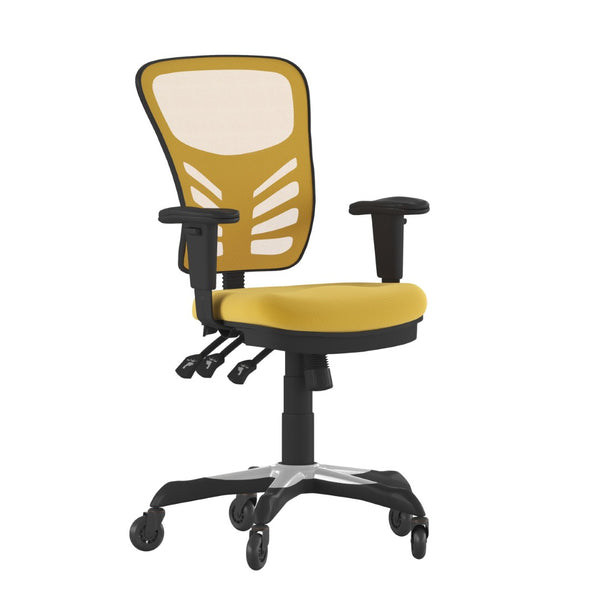English Elm Nicholas Ergonomic Office Chair with Breathable Mesh, Adjustable Arms, and Smooth Roller Wheels for Comfort Yellow-Orange/Black Frame HL-0001-YEL-RLB-GG