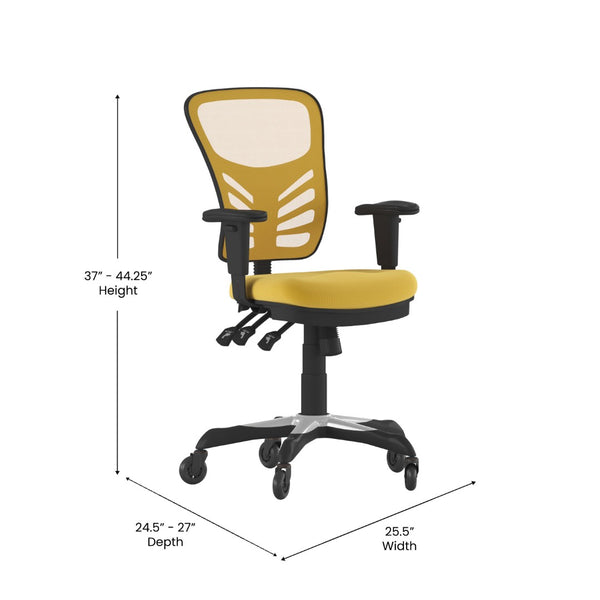 English Elm Nicholas Ergonomic Office Chair with Breathable Mesh, Adjustable Arms, and Smooth Roller Wheels for Comfort Yellow-Orange/Black Frame HL-0001-YEL-RLB-GG