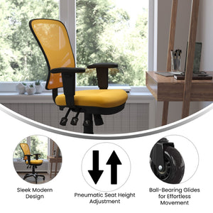 English Elm Nicholas Ergonomic Office Chair with Breathable Mesh, Adjustable Arms, and Smooth Roller Wheels for Comfort Yellow-Orange/Black Frame HL-0001-YEL-RLB-GG