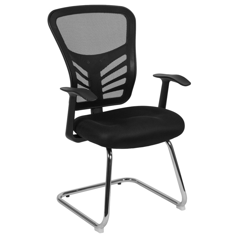 English Elm Steve Modern Mesh Side Reception Chair with Chrome Base – Stylish Comfort for Office & Guests HL-0001B-BK-GG