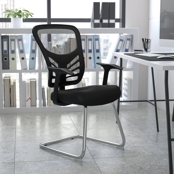 English Elm Steve Modern Mesh Side Reception Chair with Chrome Base – Stylish Comfort for Office & Guests HL-0001B-BK-GG