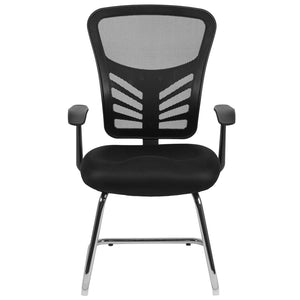 English Elm Steve Modern Mesh Side Reception Chair with Chrome Base – Stylish Comfort for Office & Guests HL-0001B-BK-GG