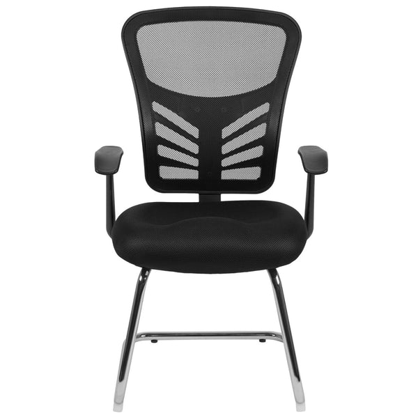 English Elm Steve Modern Mesh Side Reception Chair with Chrome Base – Stylish Comfort for Office & Guests HL-0001B-BK-GG
