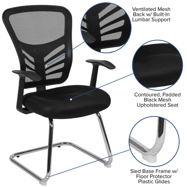 English Elm Steve Modern Mesh Side Reception Chair with Chrome Base – Stylish Comfort for Office & Guests HL-0001B-BK-GG