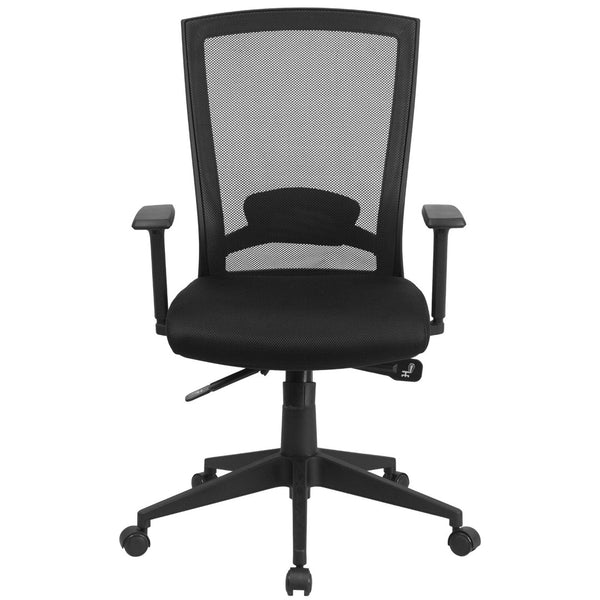 English Elm Cleo Ergonomic Mid-Back Black Mesh Executive Chair with Adjustable Arms & Back Angle Control for Comfort HL-0004K-GG