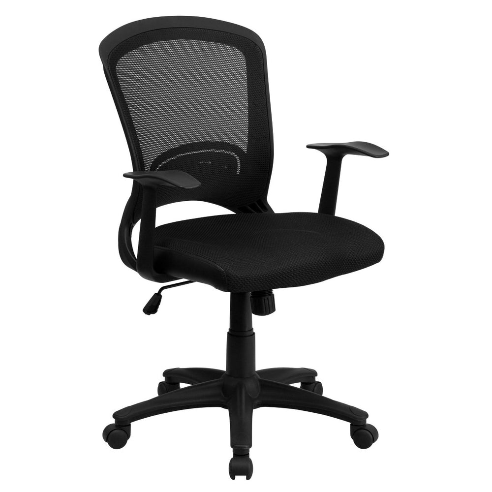 English Elm Manny Mid-Back Task Chair - Stylish Black Mesh Design with Adjustable Height & 360° Swivel Mobility HL-0007-GG