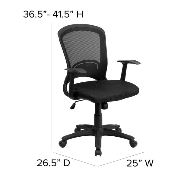 English Elm Manny Mid-Back Task Chair - Stylish Black Mesh Design with Adjustable Height & 360° Swivel Mobility HL-0007-GG