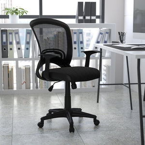 English Elm Manny Mid-Back Task Chair - Stylish Black Mesh Design with Adjustable Height & 360° Swivel Mobility HL-0007-GG